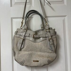 Burberry Beige Woven Straw and Leather Buckle Shoulder Bag